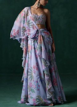 Lavender Floral Sari - hover