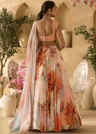 Peach Floral Lehenga