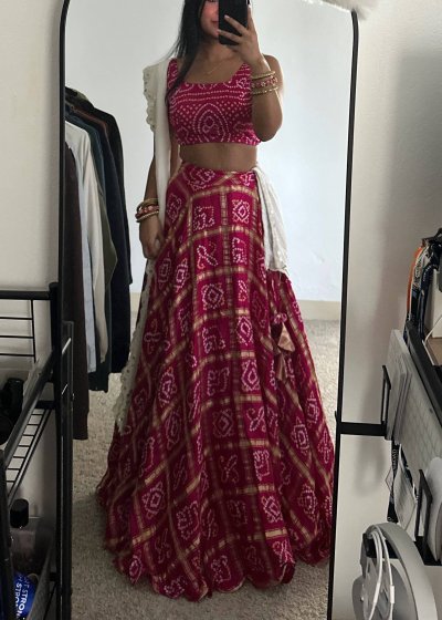 Pink Bandhani Print Lehenga