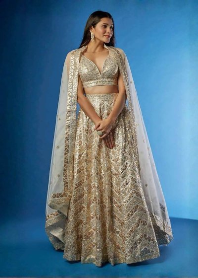 Gold Net Embroidered Lehenga