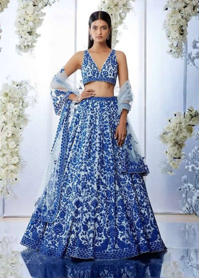 Cobalt Blue Resham Embroidered Lehenga Set