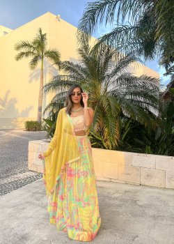 Yellow Tropical Print Lehenga - hover