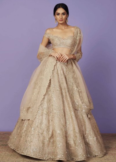 Gold Sequin Off-Shoulder Lehenga