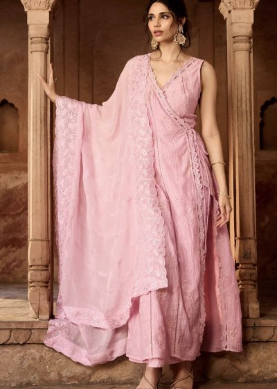 Light Pink Floral Embroidered Kurta Set
