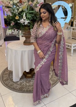 Mauve Mirror-Work Sari