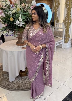 Mauve Mirror-Work Sari - hover
