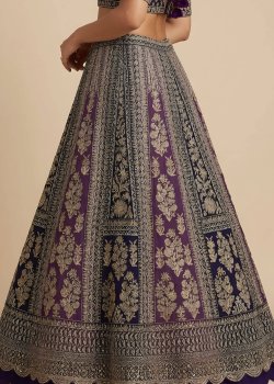 Navy Brocade Lehenga - hover