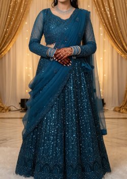 Teal Sequined Lehenga