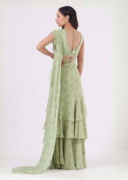 Sage Green Ruffled Sari - hover