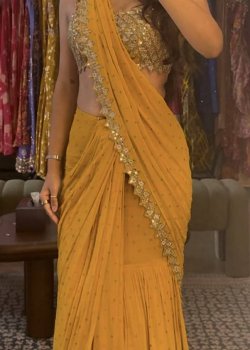 Marigold Pre-Draped Sari - hover