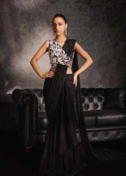 Black Sequin Pre-Draped Sari