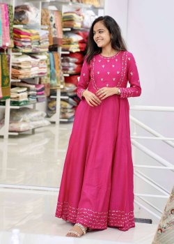Rani Pink Handwork Anarkali Gown