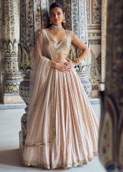 Beige Sequin Lehenga