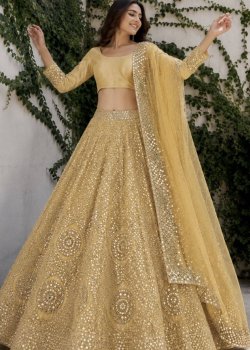Gold Embellished Mirror-Work Lehenga