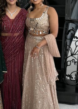 Beige Mirror-Work Lehenga - hover
