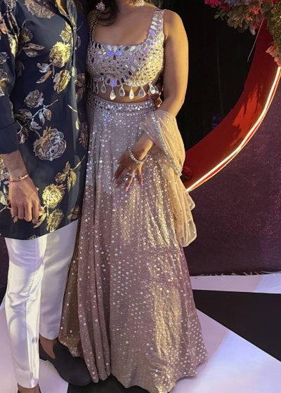 Beige Mirror-Work Lehenga