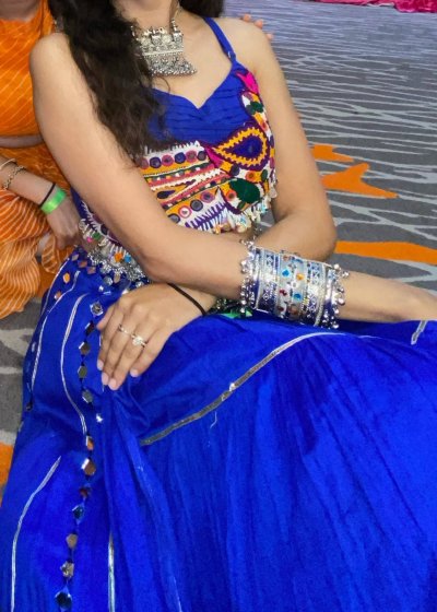 Blue Mirror-work Lehenga