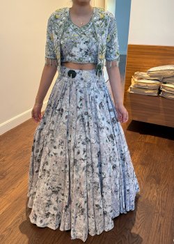 Gray Floral Beaded Lehenga