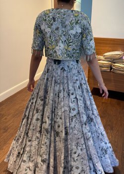 Gray Floral Beaded Lehenga - hover