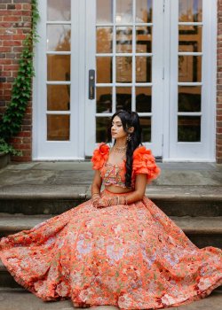 Orange Embroidered Lehenga  - hover