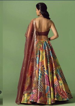 Multicolor Geometric Print Lehenga - hover