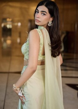 Green Embellished Drape Lehenga - hover