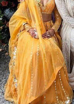 Marigold Yellow Mirrorwork Lehenga