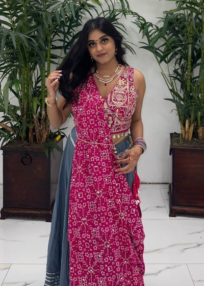 Pink Bandhani Chaniya Choli
