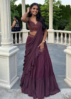 Purple Pre-pleated Lehenga