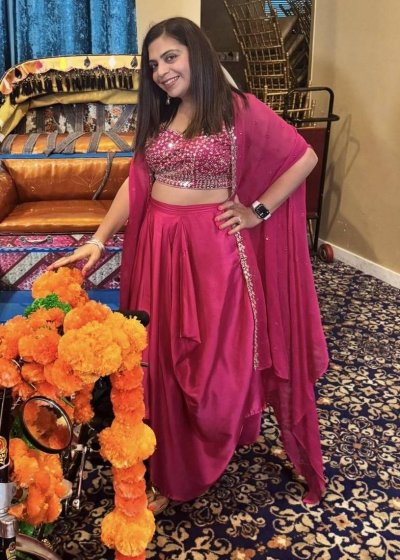 Rani Pink Asymmetrical Dhoti Cape Set