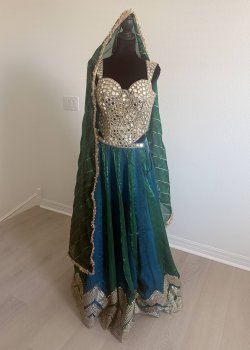 Green Mirrorwork Lehenga - hover
