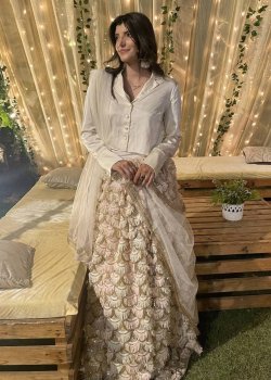 Ivory Feathered Lehenga