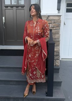 Burnt Orange Embroidered Kurta Set