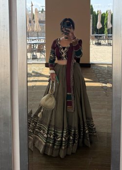 Brown and Maroon Embroidered Lehenga