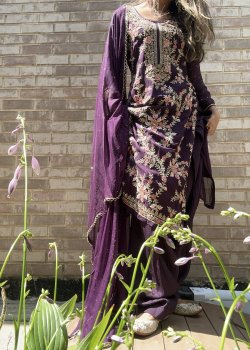 Purple Floral Embroidered Kurta Set