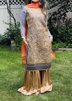 Lavender and Gold Embroidered Gharara