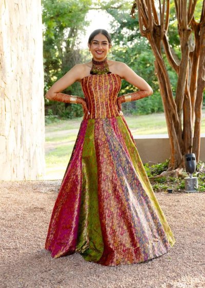 Multicolor Brocade Corset Lehenga