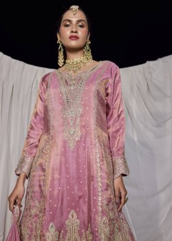 Dusty Pink Kundan-Embellished Sharara Set - hover