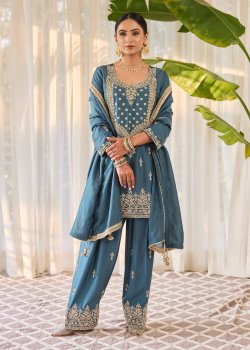 Teal Gold Zardozi Kurta Set