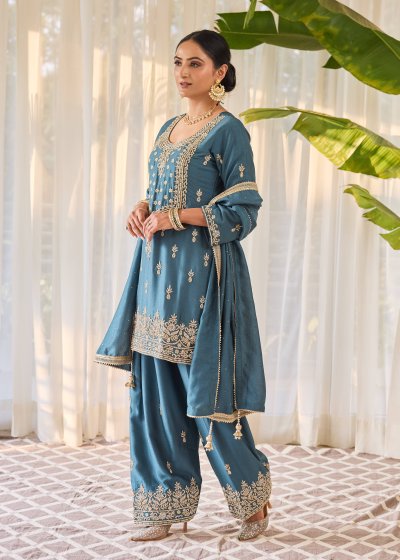 Teal Gold Zardozi Kurta Set
