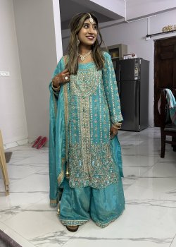 Teal Beaded Gharara Set