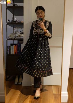 Black Gold Polka Dot Anarkali Set