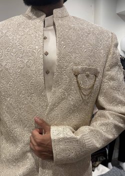 Ivory Embroidered Sherwani Jacket Set