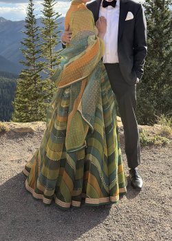 Green Wave Print Lehenga