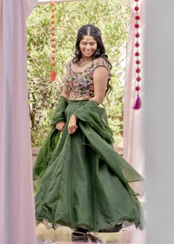 Forest Green Floral Embroidered Lehenga