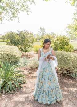 Light Blue Floral Embroidered Lehenga