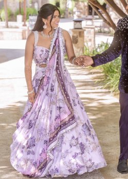Lavender Floral Print Lehenga