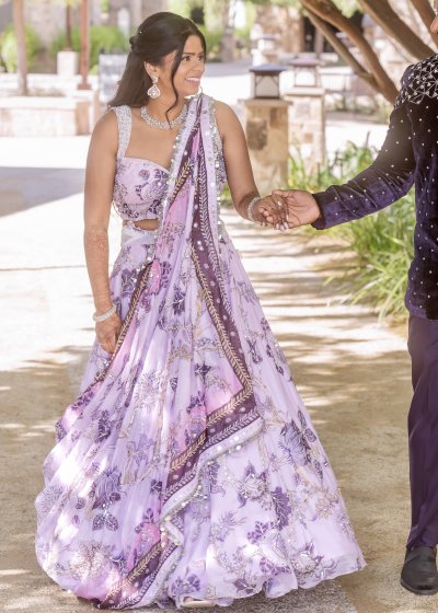 Lavender Floral Print Lehenga