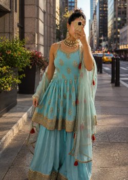 Sky Blue Sharara Set