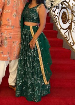 Green Sequin Chevron Lehenga